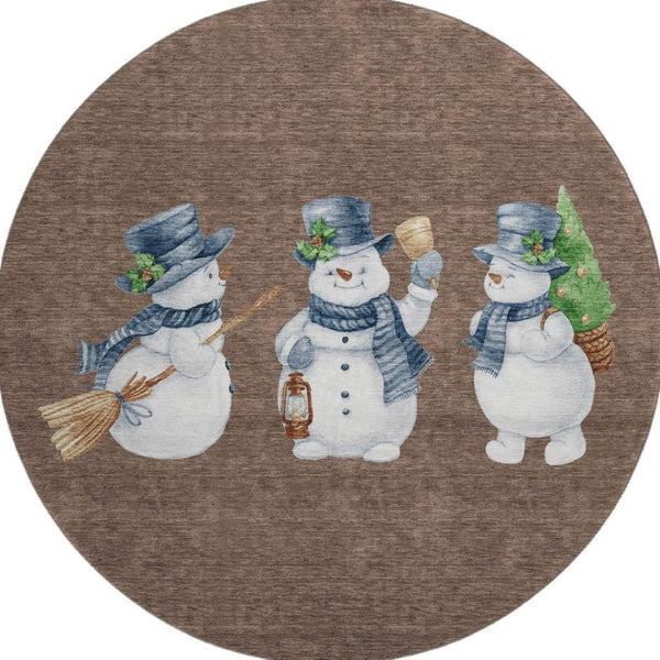 HomeRoots 8' Washable Round Rug in Brown, Blue & Green Geometric Design – UV Protected, Stain-Resistant, Durable 702398