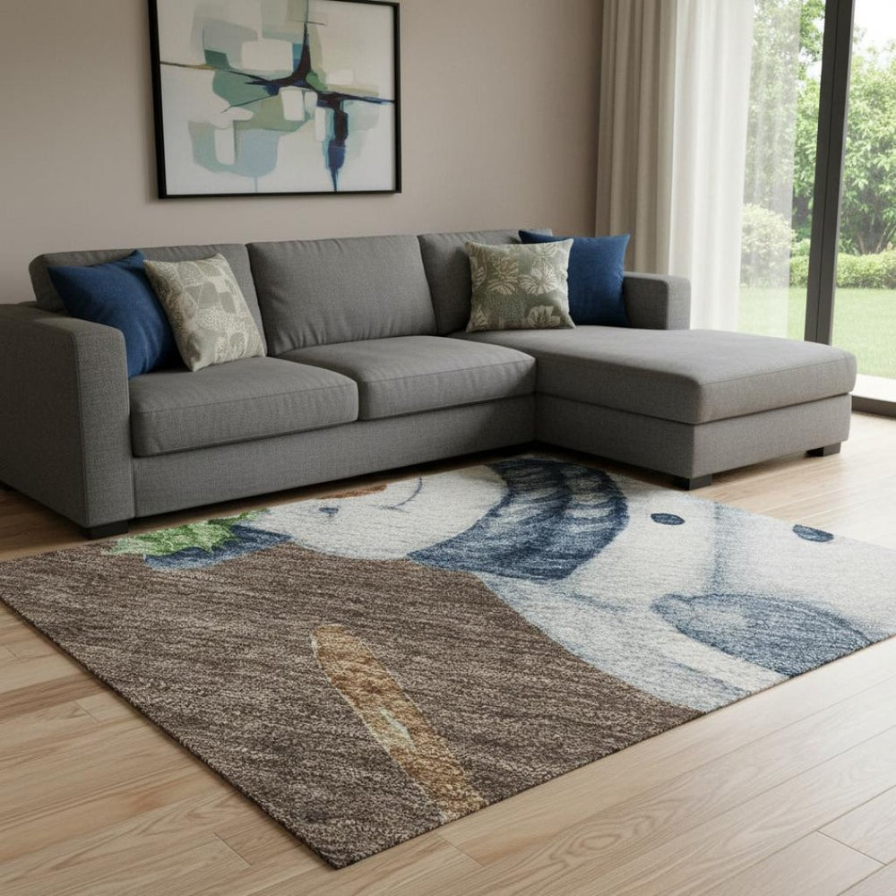 HomeRoots 8' X 10' Geometric Area Rug in Brown, Blue & Green - Washable, UV Protected, Ideal for Homes with Kids 702399