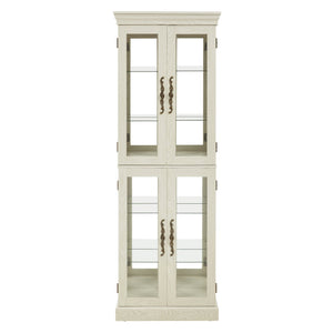 English Elm Lighted Glass Curio Display Cabinet with Quiet Hinge, Internal LED Lighting, Adjustable Shelves, Vintage Carved Handle Antique White W2275P199812