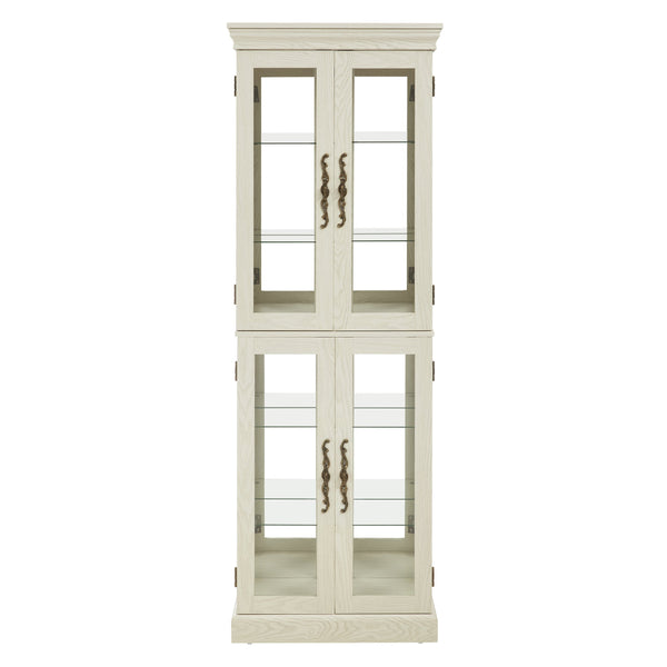 English Elm Lighted Glass Curio Display Cabinet with Quiet Hinge, Internal LED Lighting, Adjustable Shelves, Vintage Carved Handle Antique White W2275P199812