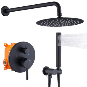 English Elm Shower System Wall-Mounted Matte Black Shower Faucet Combo With 10" Rainfall Head & Handheld Sprayer T3177P269094-GIGA