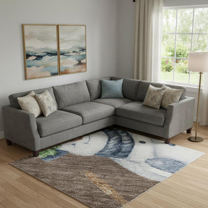 HomeRoots 9' X 12' Washable Geometric Area Rug in Brown, Blue, and Green – UV Protected & Pet-Friendly Style! 702400