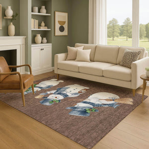 HomeRoots 9' X 12' Washable Geometric Area Rug in Brown, Blue, and Green – UV Protected & Pet-Friendly Style! 702400