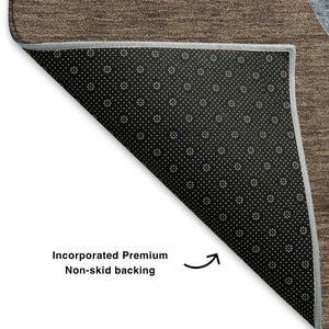 HomeRoots 9' X 12' Washable Geometric Area Rug in Brown, Blue, and Green – UV Protected & Pet-Friendly Style! 702400