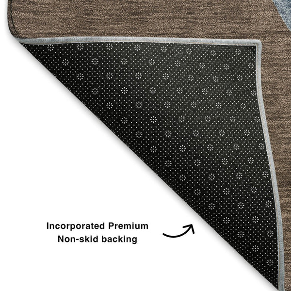 HomeRoots 9' X 12' Washable Geometric Area Rug in Brown, Blue, and Green – UV Protected & Pet-Friendly Style! 702400