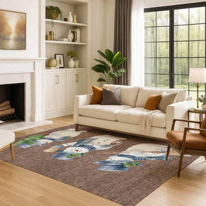 HomeRoots 9' X 12' Washable Geometric Area Rug in Brown, Blue, and Green – UV Protected & Pet-Friendly Style! 702400