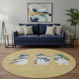 HomeRoots 8' Gold Blue Green Geometric Round Rug - Washable, UV-Protected, Durable for High-Traffic Spaces 702404