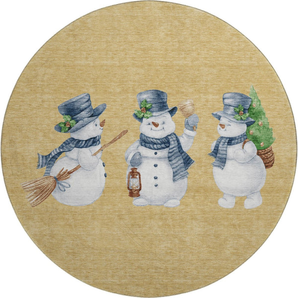 HomeRoots 8' Gold Blue Green Geometric Round Rug - Washable, UV-Protected, Durable for High-Traffic Spaces 702404