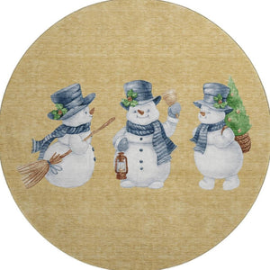 HomeRoots 8' Gold Blue Green Geometric Round Rug - Washable, UV-Protected, Durable for High-Traffic Spaces 702404