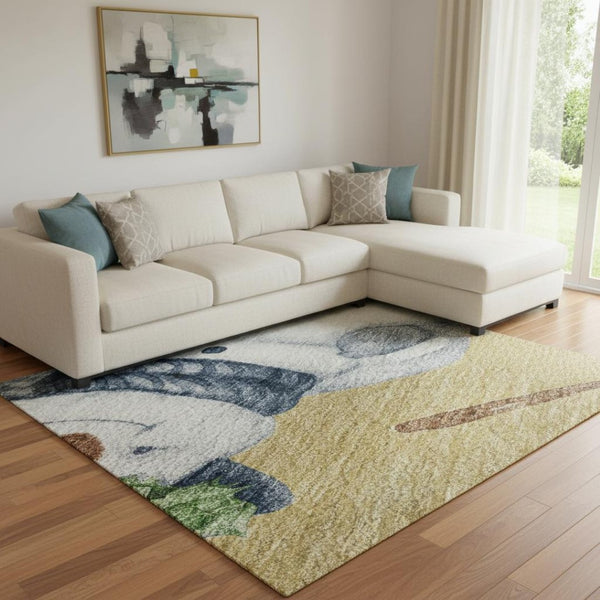 HomeRoots 8' X 10' Vibrant Gold, Blue & Green Geometric Washable Area Rug with UV Protection for High-Traffic Areas 702405