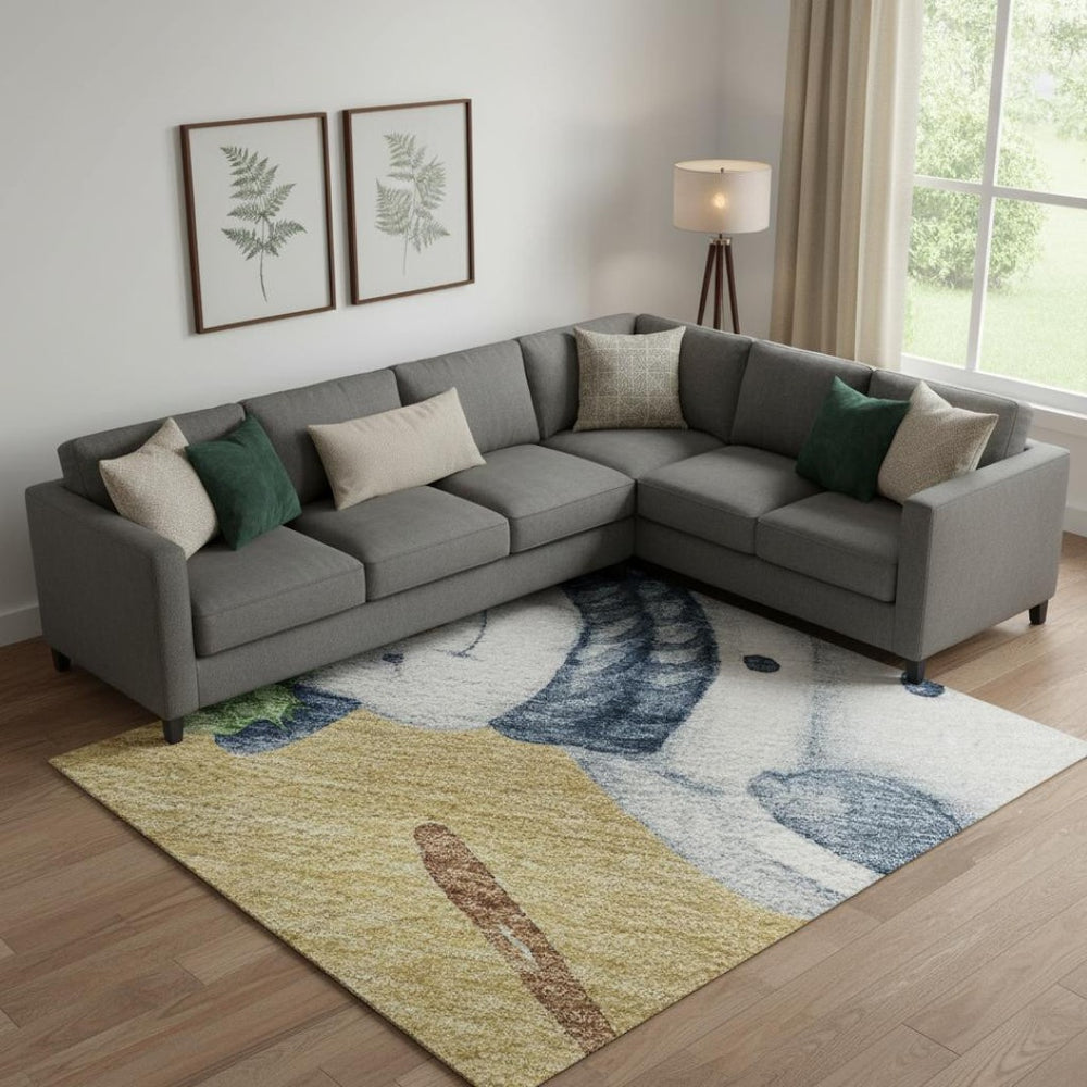 HomeRoots 9' X 12' Modern Geometric Area Rug in Gold, Blue & Green - Washable, UV Protected & Stain Resistant! 702406