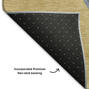 HomeRoots 10' Geometric Washable Area Rug in Gold, Blue & Green - Durable, Stain Resistant, UV Protected Design 702407