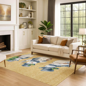 HomeRoots 10' Geometric Washable Area Rug in Gold, Blue & Green - Durable, Stain Resistant, UV Protected Design 702407