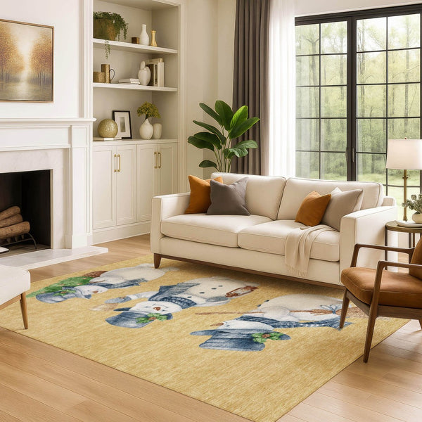 HomeRoots 10' Geometric Washable Area Rug in Gold, Blue & Green - Durable, Stain Resistant, UV Protected Design 702407