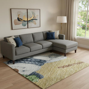 HomeRoots 10' Geometric Washable Area Rug in Gold, Blue & Green - Durable, Stain Resistant, UV Protected Design 702407
