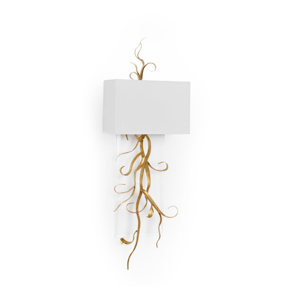 Chelsea House Curling Leaves Sconce Gold Finish With Clear Acrylic Backing And White Square Shade For Ambient Elegance 70241