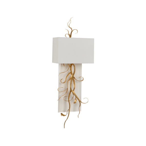 Chelsea House Curling Leaves Sconce Gold Finish With Clear Acrylic Backing And White Square Shade For Ambient Elegance 70241