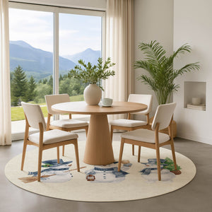 HomeRoots 8' Ivory Blue Green Geometric Washable Round Rug with UV Protection for Modern Homes & Families 702410
