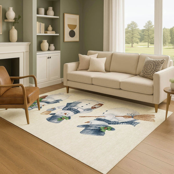 HomeRoots 8' X 10' Ivory Blue Green Geometric Washable Area Rug – UV Protected, Soft, Durable, Ideal for Families 702411