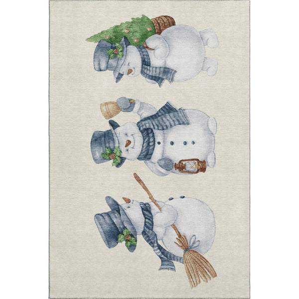 HomeRoots 8' X 10' Ivory Blue Green Geometric Washable Area Rug – UV Protected, Soft, Durable, Ideal for Families 702411