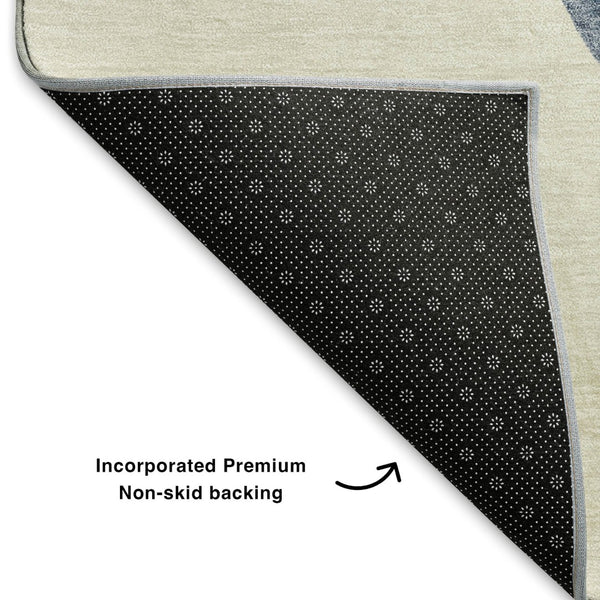 HomeRoots 8' X 10' Ivory Blue Green Geometric Washable Area Rug – UV Protected, Soft, Durable, Ideal for Families 702411