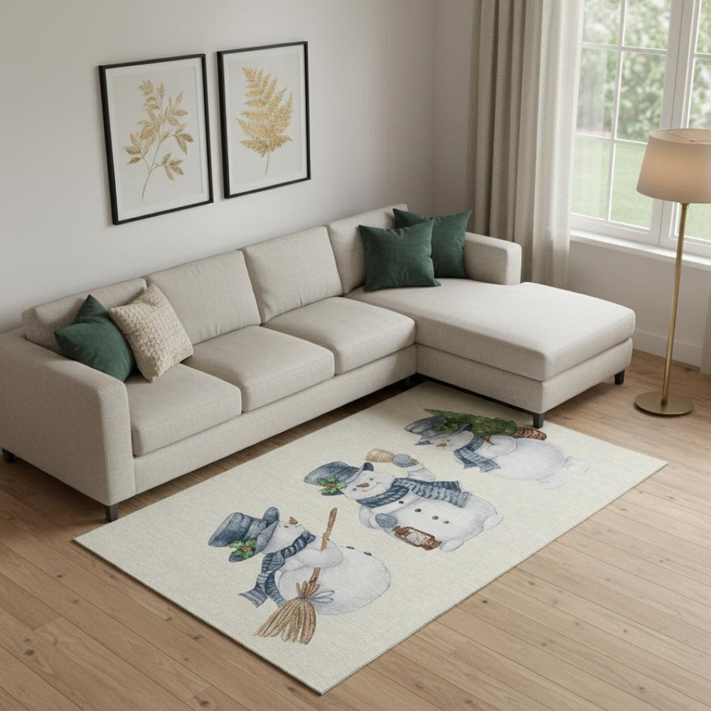 HomeRoots 9' X 12' Stylish Ivory Blue Green Geometric Area Rug - Washable, UV Protected, Perfect for Busy Homes! 702412