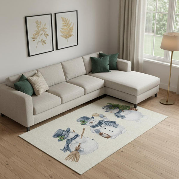 HomeRoots 9' X 12' Stylish Ivory Blue Green Geometric Area Rug - Washable, UV Protected, Perfect for Busy Homes! 702412