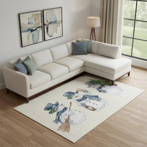 HomeRoots 10' X 14' Geometric Washable Area Rug in Ivory, Blue & Green – UV Protected, Durable & Stain Resistant 702413