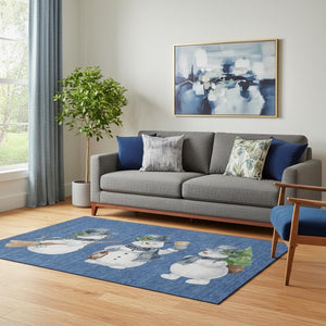 HomeRoots 5' X 8' Navy Blue Green Ivory Geometric Washable Area Rug – Durable, UV-Protected & Stain Resistant! 702415