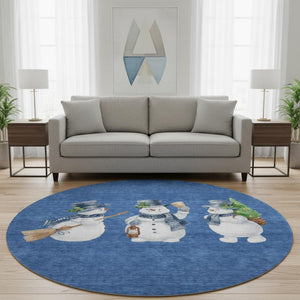 HomeRoots 8' Modern Geometric Washable Round Rug in Navy Blue, Green & Ivory - UV Protected & Stain Resistant 702416