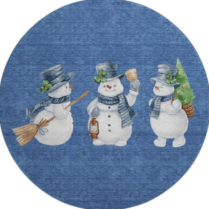 HomeRoots 8' Modern Geometric Washable Round Rug in Navy Blue, Green & Ivory - UV Protected & Stain Resistant 702416