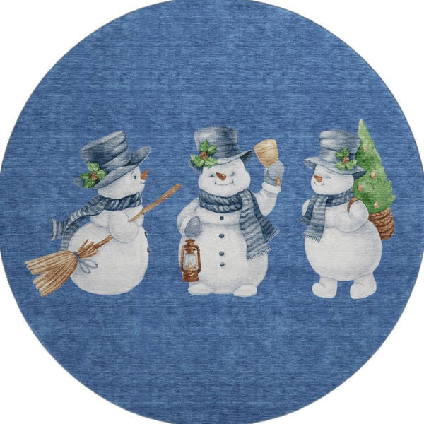 HomeRoots 8' Modern Geometric Washable Round Rug in Navy Blue, Green & Ivory - UV Protected & Stain Resistant 702416