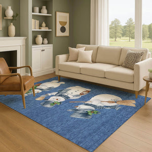 HomeRoots 8' X 10' Navy Green Ivory Geometric Area Rug - Washable, Stain Resistant, UV Protected, Non-Slip Backing 702417