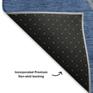 HomeRoots 8' X 10' Navy Green Ivory Geometric Area Rug - Washable, Stain Resistant, UV Protected, Non-Slip Backing 702417