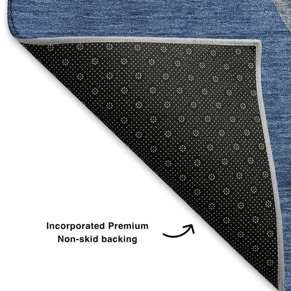 HomeRoots 8' X 10' Navy Green Ivory Geometric Area Rug - Washable, Stain Resistant, UV Protected, Non-Slip Backing 702417
