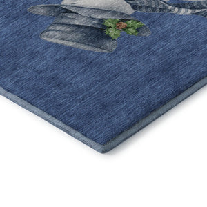 HomeRoots 8' X 10' Navy Green Ivory Geometric Area Rug - Washable, Stain Resistant, UV Protected, Non-Slip Backing 702417
