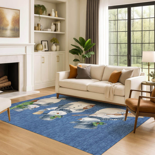 HomeRoots 8' X 10' Navy Green Ivory Geometric Area Rug - Washable, Stain Resistant, UV Protected, Non-Slip Backing 702417