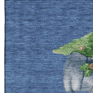 HomeRoots 8' X 10' Navy Green Ivory Geometric Area Rug - Washable, Stain Resistant, UV Protected, Non-Slip Backing 702417