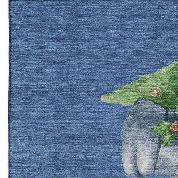 HomeRoots 8' X 10' Navy Green Ivory Geometric Area Rug - Washable, Stain Resistant, UV Protected, Non-Slip Backing 702417