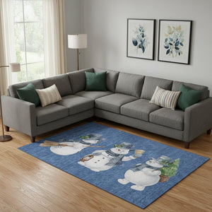 HomeRoots 9' X 12' Navy Blue Green Ivory Geometric Area Rug – Washable, UV Protected, Durable for Any Space 702418