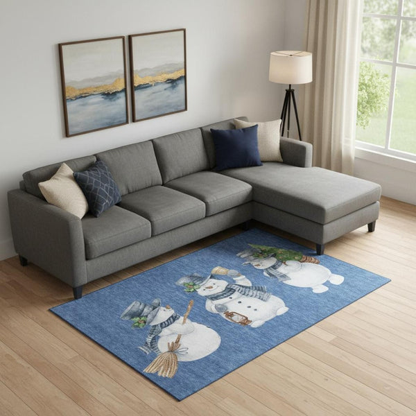 HomeRoots 10' Washable Navy Blue, Green & Ivory Geometric Area Rug - Durable, UV-Protected, Non-Slip Design! 702419