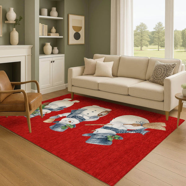 HomeRoots 5' X 8' Vibrant Red Blue Ivory Geometric Washable Area Rug with UV Protection for Modern Homes 702421