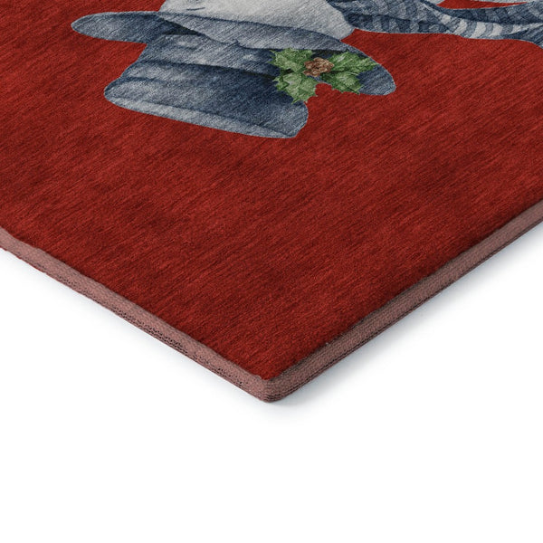 HomeRoots 5' X 8' Vibrant Red Blue Ivory Geometric Washable Area Rug with UV Protection for Modern Homes 702421