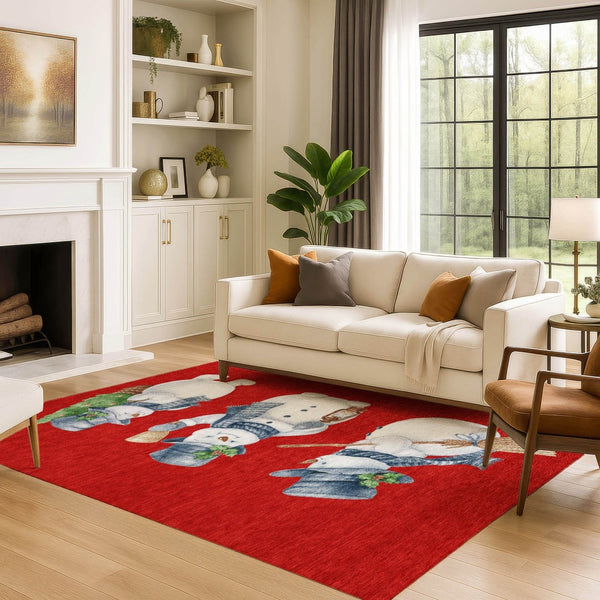 HomeRoots 5' X 8' Vibrant Red Blue Ivory Geometric Washable Area Rug with UV Protection for Modern Homes 702421