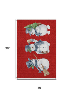 HomeRoots 5' X 8' Vibrant Red Blue Ivory Geometric Washable Area Rug with UV Protection for Modern Homes 702421
