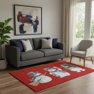 HomeRoots 5' X 8' Vibrant Red Blue Ivory Geometric Washable Area Rug with UV Protection for Modern Homes 702421