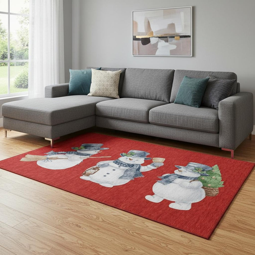 HomeRoots 8' X 10' Geometric Area Rug in Red, Blue & Ivory – Washable, UV-Protected, Perfect for Busy Homes! 702423