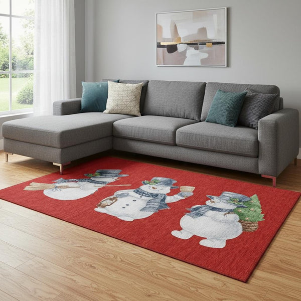 HomeRoots 8' X 10' Geometric Area Rug in Red, Blue & Ivory – Washable, UV-Protected, Perfect for Busy Homes! 702423