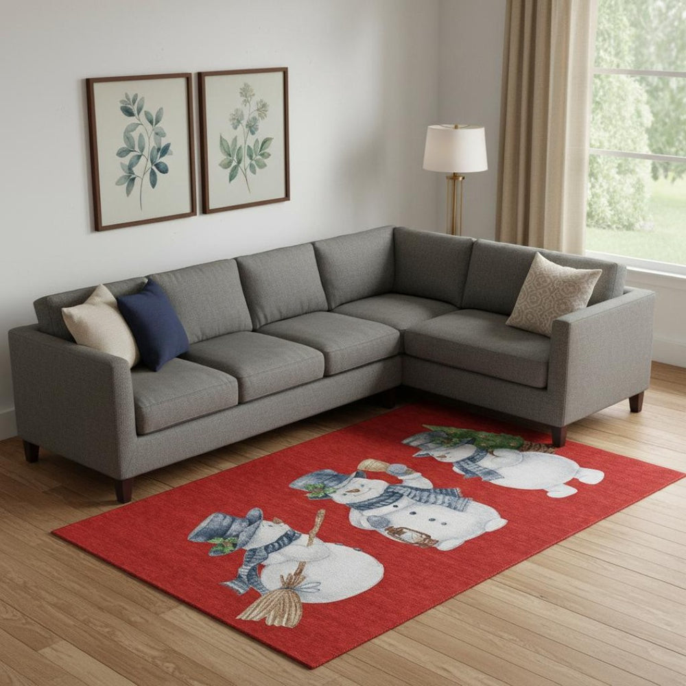 HomeRoots 9' X 12' Bold Geometric Area Rug in Red, Blue & Ivory - Washable, UV Protected, Non-Slip Design 702424