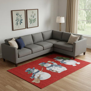 HomeRoots 9' X 12' Bold Geometric Area Rug in Red, Blue & Ivory - Washable, UV Protected, Non-Slip Design 702424